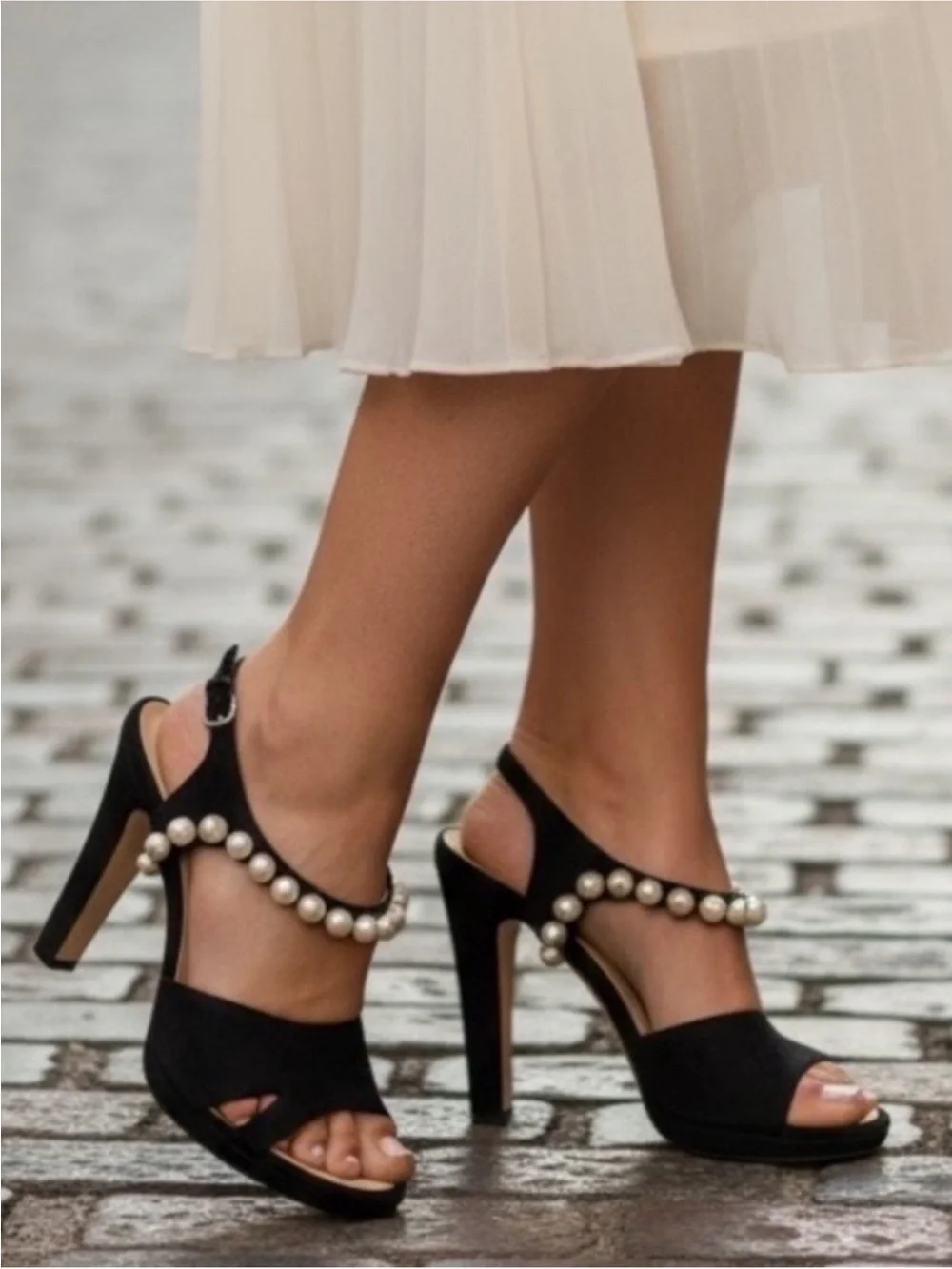 CHANEL 2014 Runway Black Suede Faux Pearl CC Slingback Sandals NWOT
